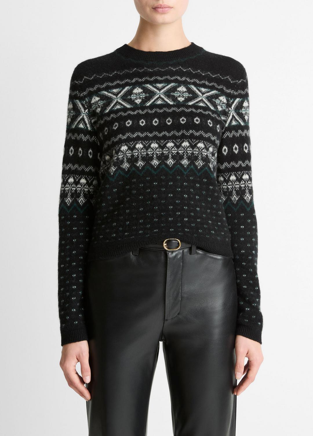 VINCE Women Fair Isle Plush Cashmere Sweater in Crew Neck
