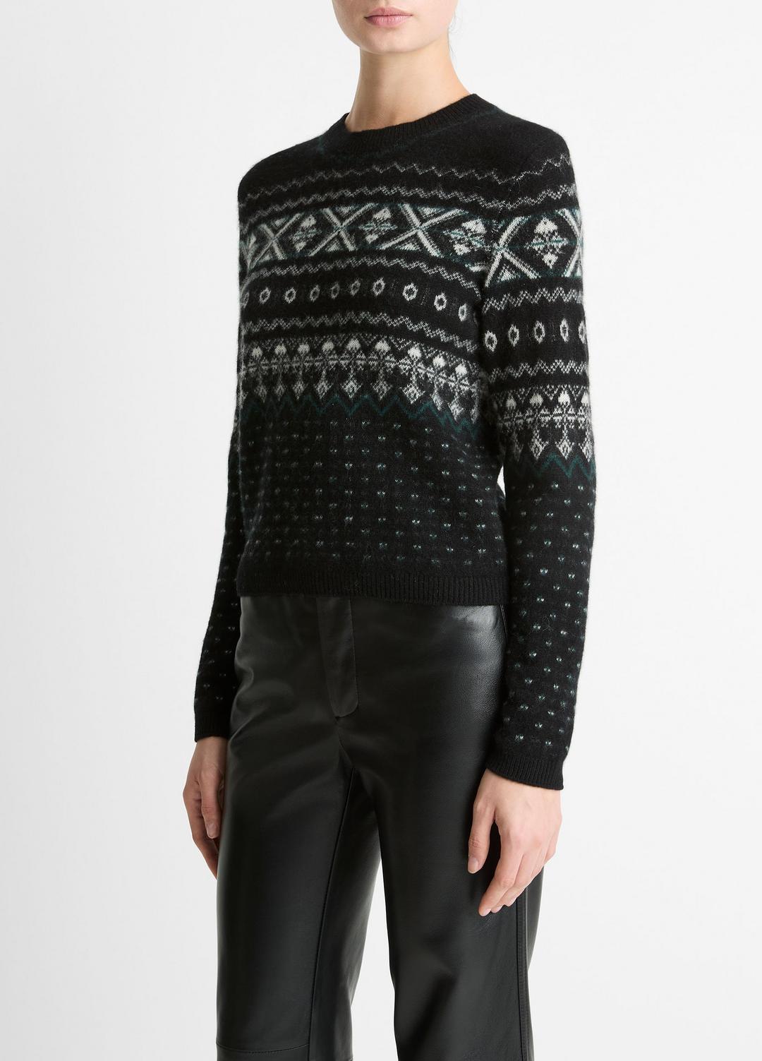 VINCE Women Fair Isle Plush Cashmere Sweater in Crew Neck