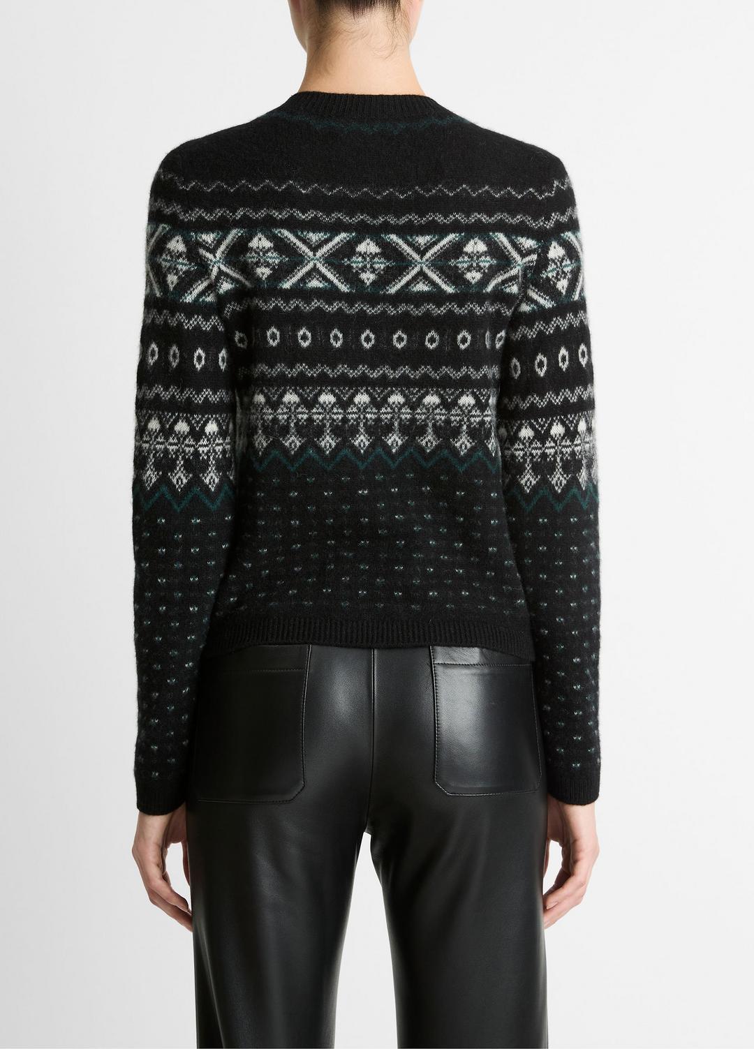 VINCE Women Fair Isle Plush Cashmere Sweater in Crew Neck