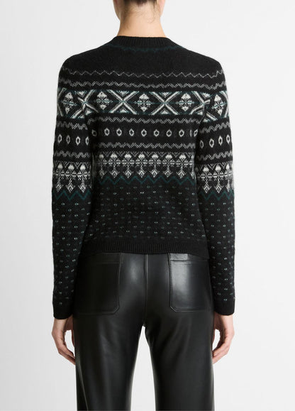 VINCE Women Fair Isle Plush Cashmere Sweater in Crew Neck