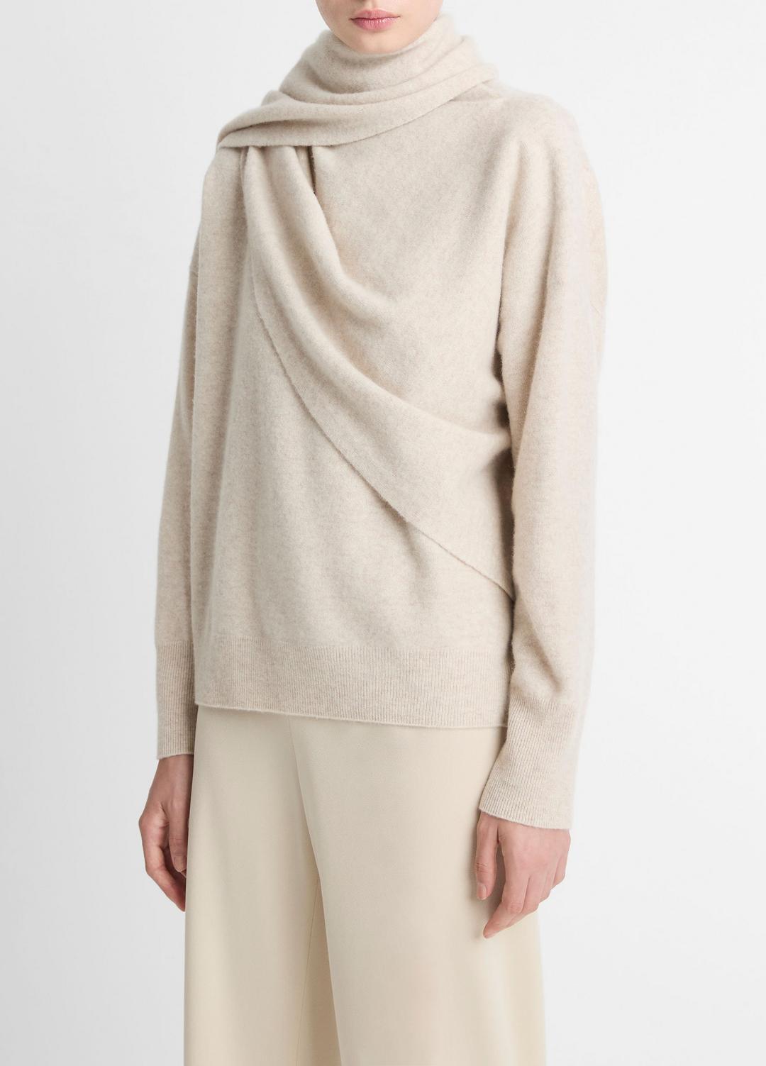 VINCE Women Draped-Shawl Wool-Cashmere Sweater in Turtleneck