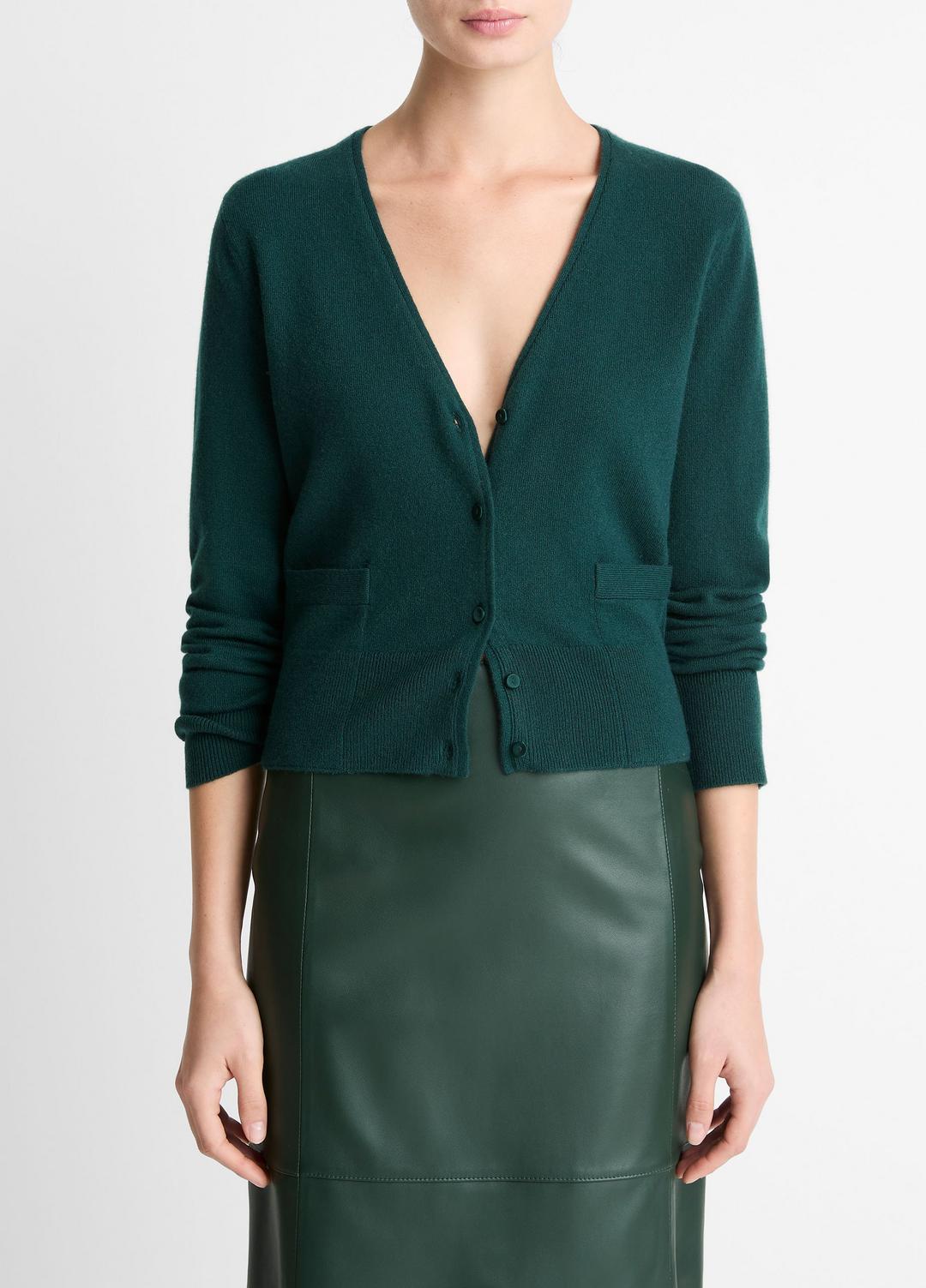 VINCE Women Satin-Trim Wool & Cashmere-Blend Cardigan in Cardigans