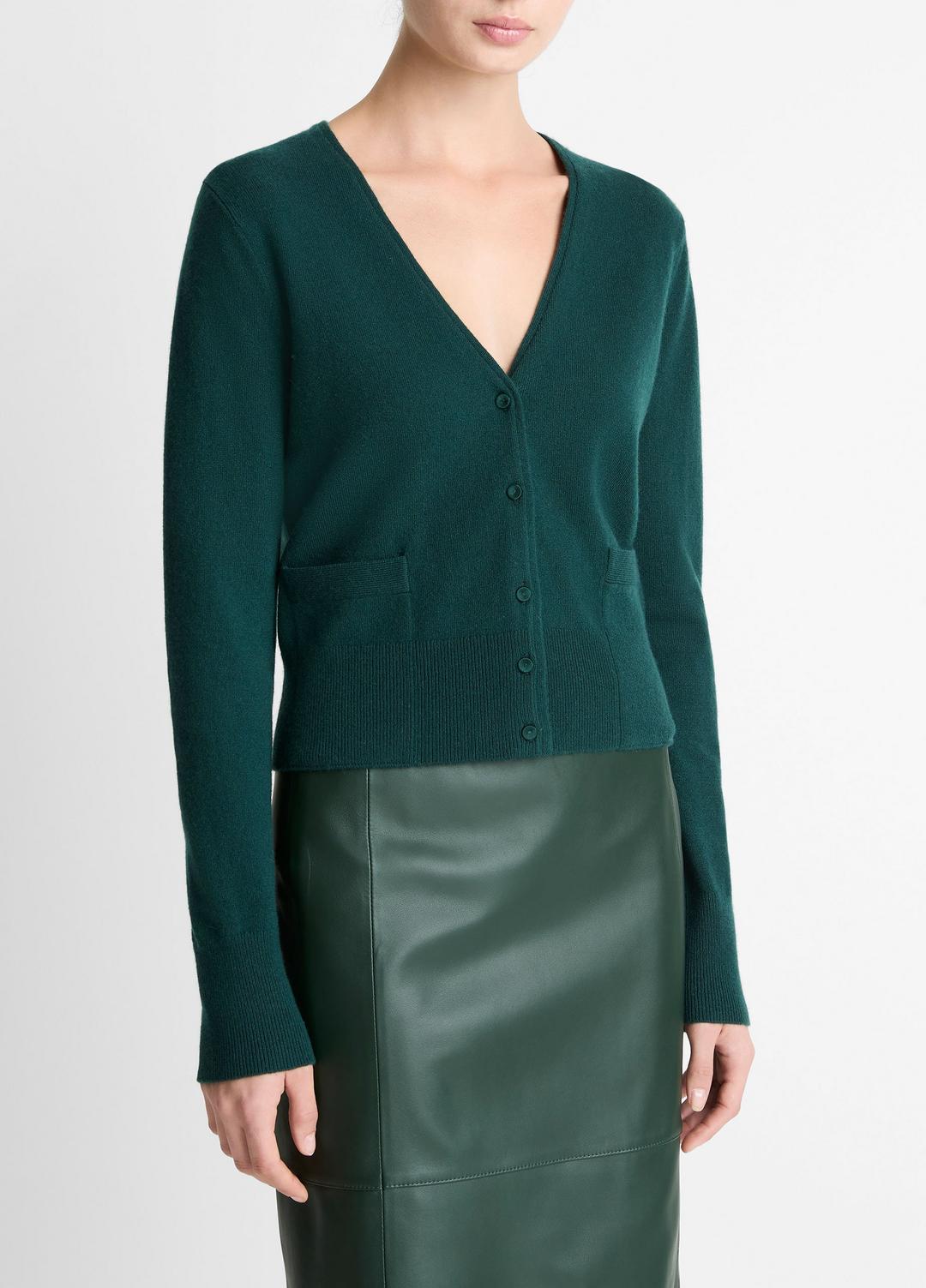 VINCE Women Satin-Trim Wool & Cashmere-Blend Cardigan in Cardigans
