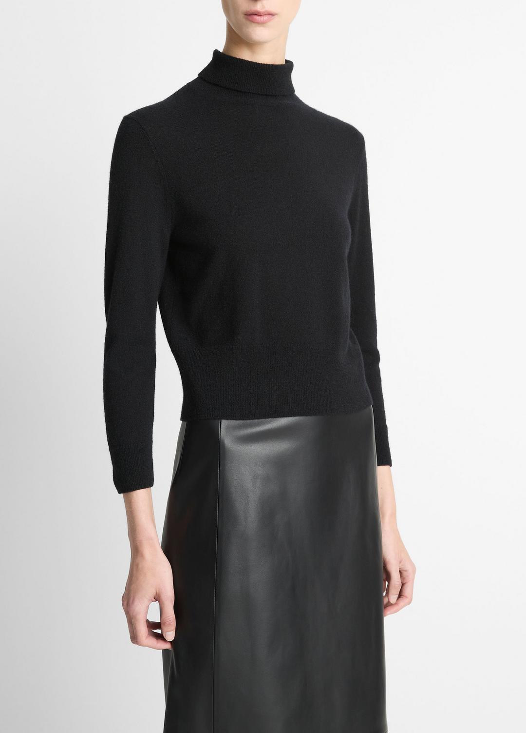 VINCE Women Cashmere-Silk Three-Quarter-Sleeve Mock-Neck Sweater in Turtleneck