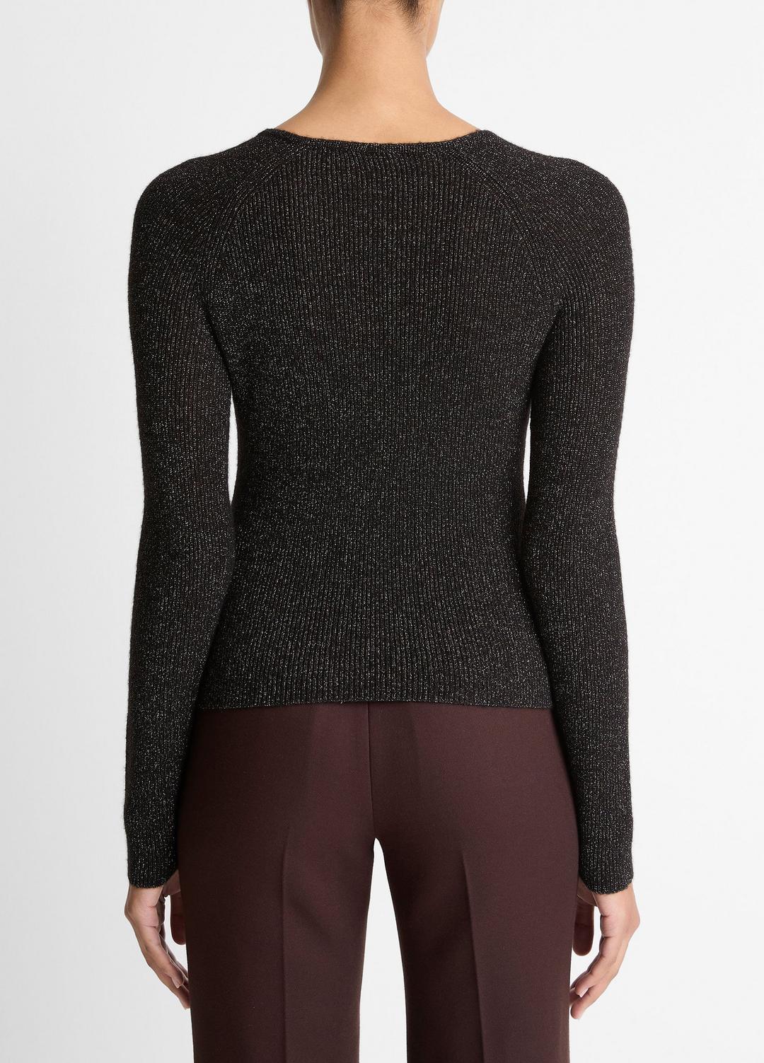 VINCE Women Metallic Ribbed High V-Neck Sweater in V-Neck