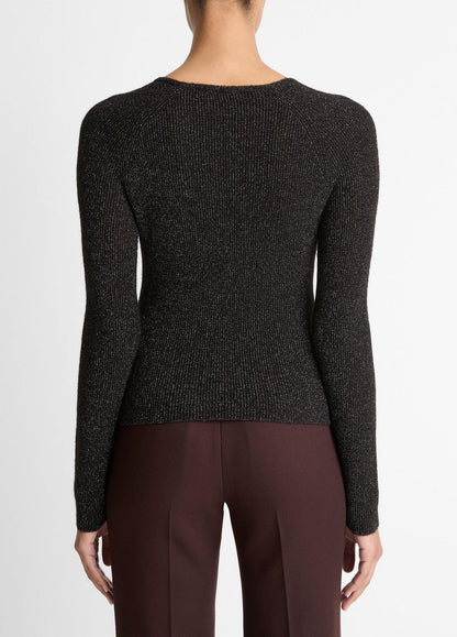VINCE Women Metallic Ribbed High V-Neck Sweater in V-Neck