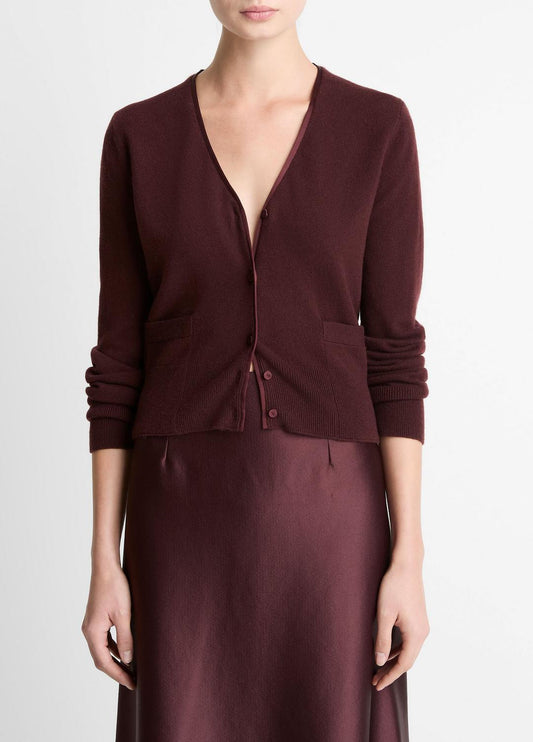 VINCE Women Satin-Trim Wool & Cashmere-Blend Cardigan in Cardigans