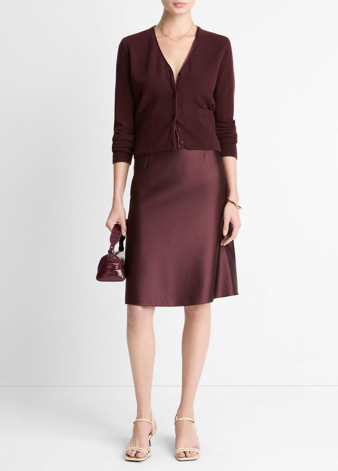 VINCE Women Satin-Trim Wool & Cashmere-Blend Cardigan in Cardigans