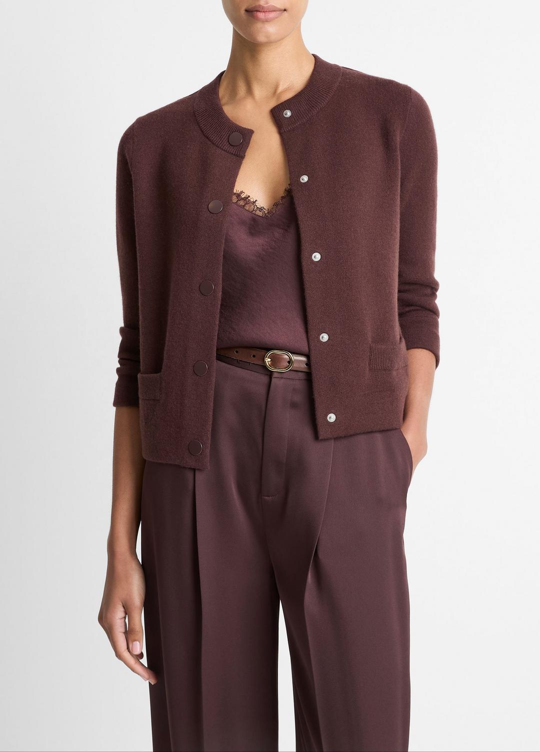 VINCE Women Wool-Blend Shrunken Snap Cardigan in Cardigans