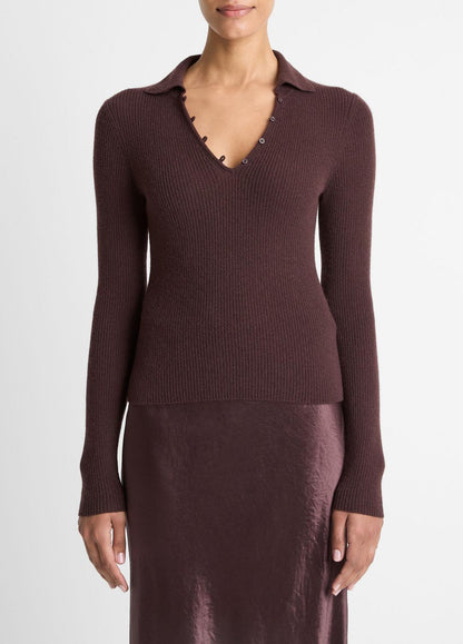 VINCE Women Ribbed Cashmere-Silk Polo Sweater in Cashmere
