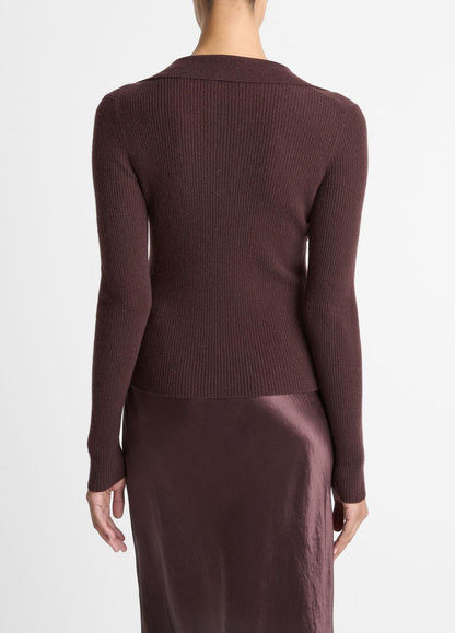 VINCE Women Ribbed Cashmere-Silk Polo Sweater in Cashmere