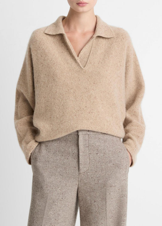 VINCE Women Donegal Plush Cashmere Dolman-Sleeve Polo Sweater in Cashmere
