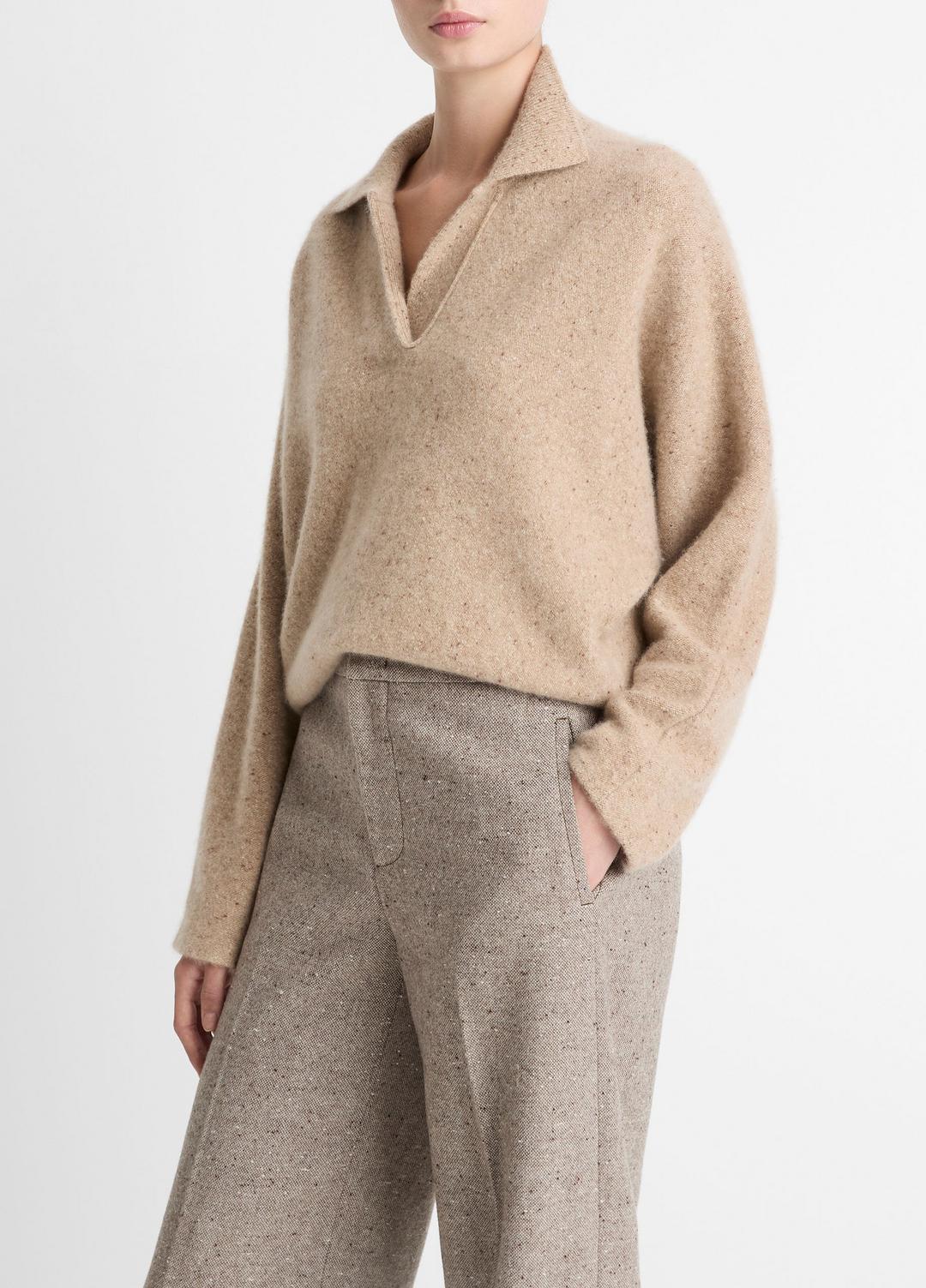 VINCE Women Donegal Plush Cashmere Dolman-Sleeve Polo Sweater in Cashmere