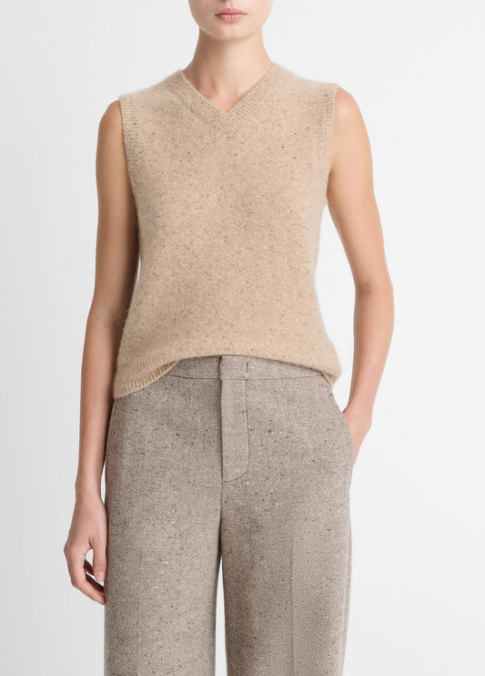 VINCE Women Donegal Plush Cashmere Sweater Vest in V-Neck