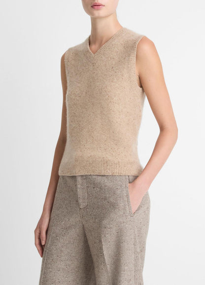 VINCE Women Donegal Plush Cashmere Sweater Vest in V-Neck