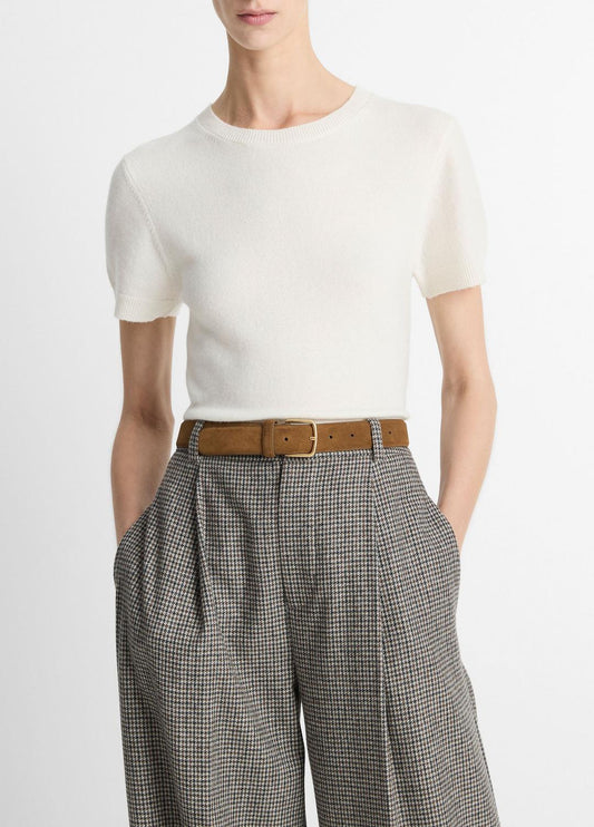 VINCE Women Wool & Cashmere-Blend Short-Sleeve Sweater in Crew Neck