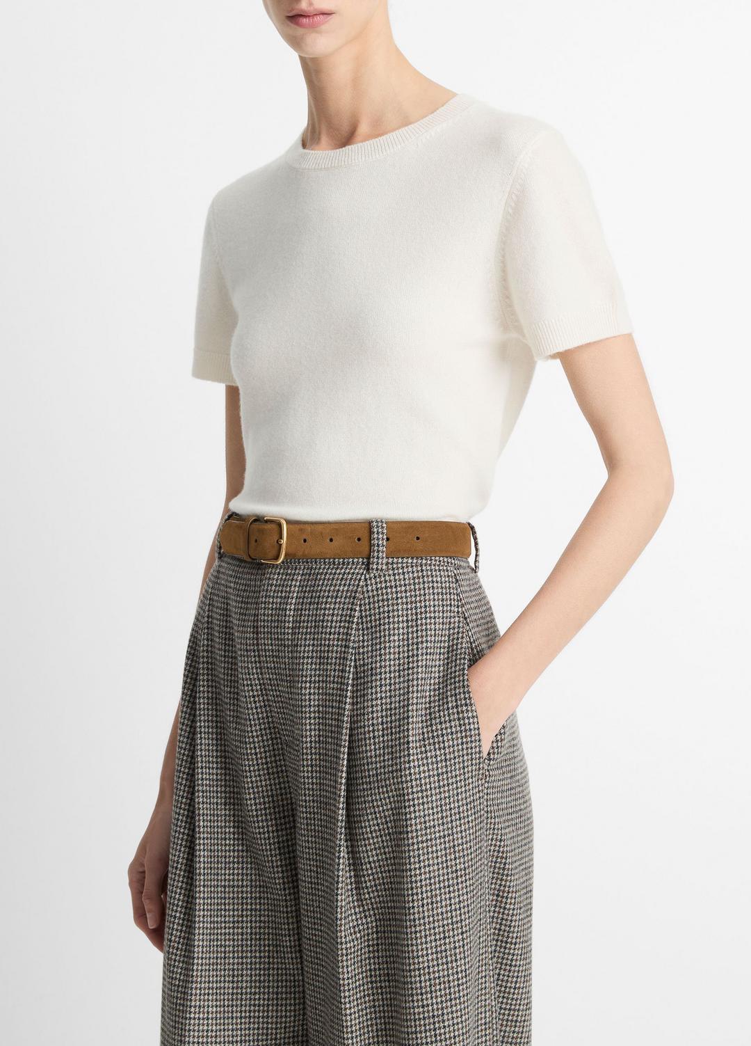 VINCE Women Wool & Cashmere-Blend Short-Sleeve Sweater in Crew Neck