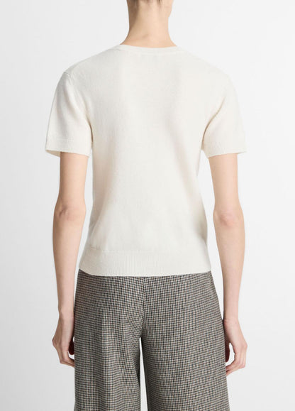 VINCE Women Wool & Cashmere-Blend Short-Sleeve Sweater in Crew Neck