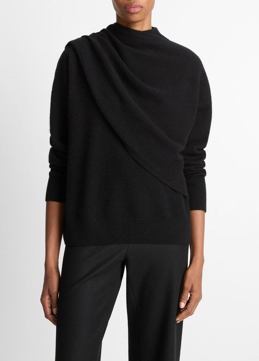VINCE Women Draped-Shawl Wool-Cashmere Sweater in Turtleneck