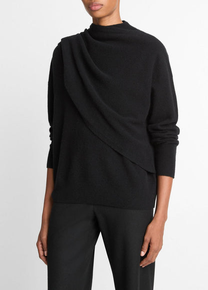 VINCE Women Draped-Shawl Wool-Cashmere Sweater in Turtleneck