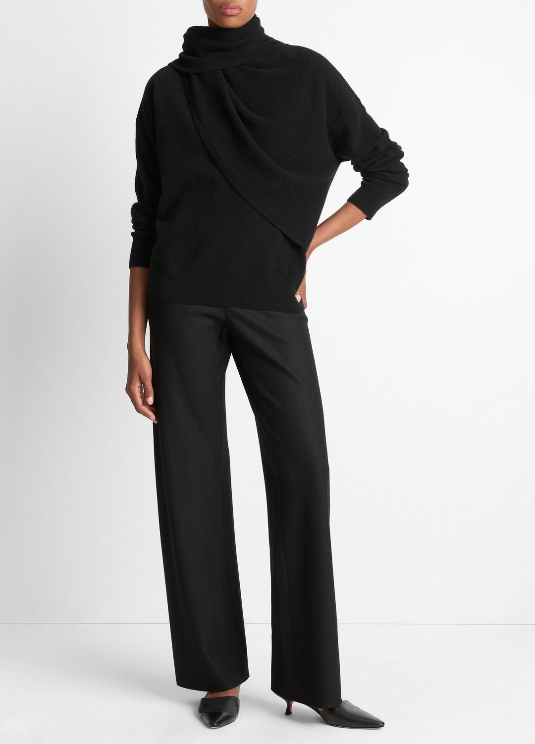 VINCE Women Draped-Shawl Wool-Cashmere Sweater in Turtleneck