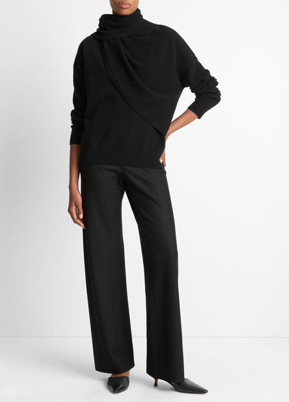 VINCE Women Draped-Shawl Wool-Cashmere Sweater in Turtleneck
