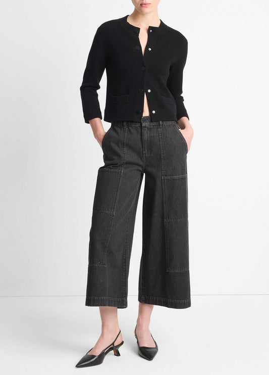 VINCE Women Wool-Blend Shrunken Snap Cardigan in Cardigans