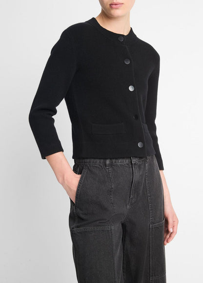 VINCE Women Wool-Blend Shrunken Snap Cardigan in Cardigans