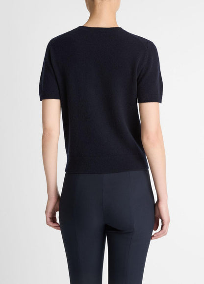 VINCE Women Wool & Cashmere-Blend Short-Sleeve Sweater in Crew Neck