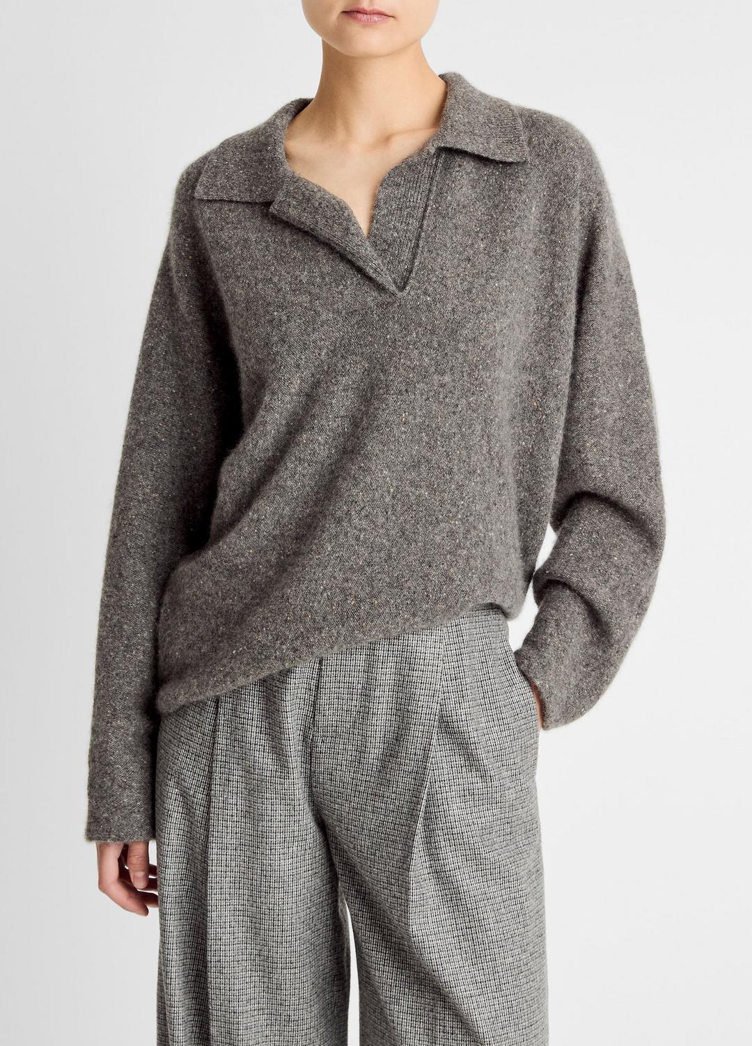 VINCE Women Donegal Plush Cashmere Dolman-Sleeve Polo Sweater in Cashmere