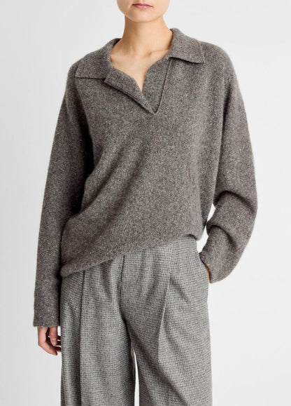 VINCE Women Donegal Plush Cashmere Dolman-Sleeve Polo Sweater in Cashmere