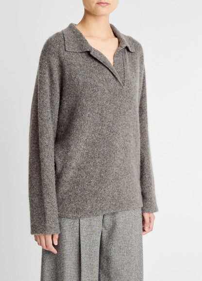 VINCE Women Donegal Plush Cashmere Dolman-Sleeve Polo Sweater in Cashmere