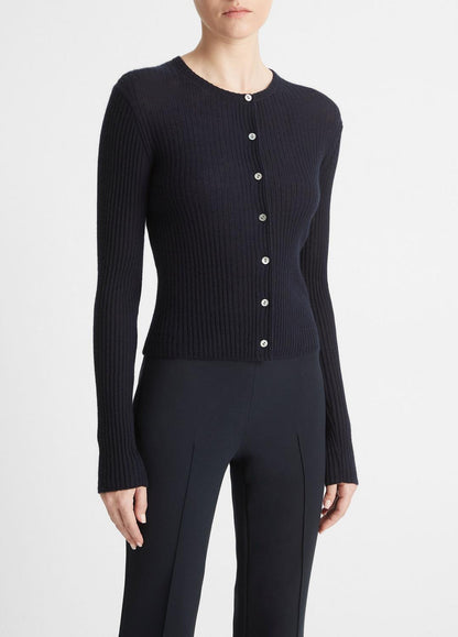 VINCE Women Ribbed Cashmere-Silk Cardigan in Cardigans