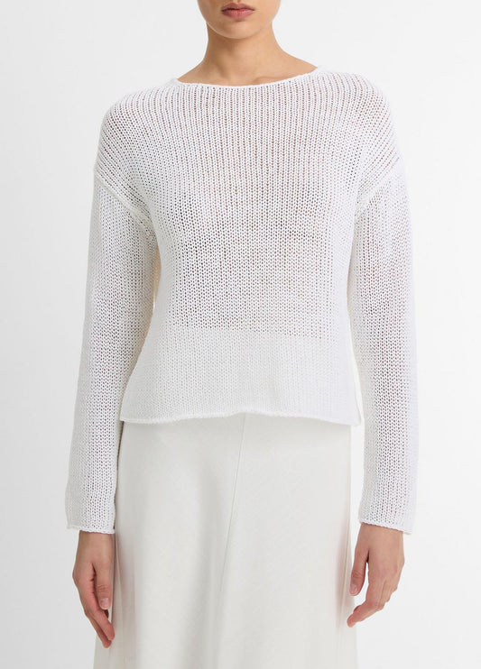 VINCE Women Italian Coated Cotton-Blend Sweater in Crew Neck