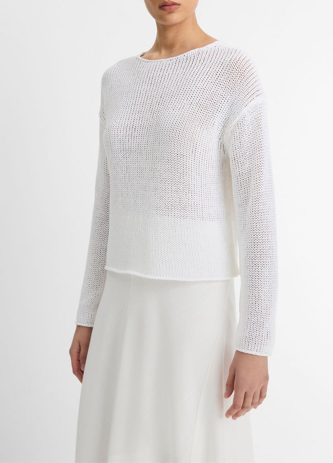 VINCE Women Italian Coated Cotton-Blend Sweater in Crew Neck