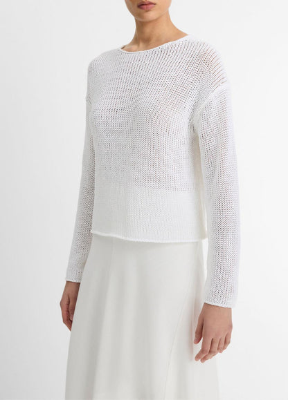 VINCE Women Italian Coated Cotton-Blend Sweater in Crew Neck