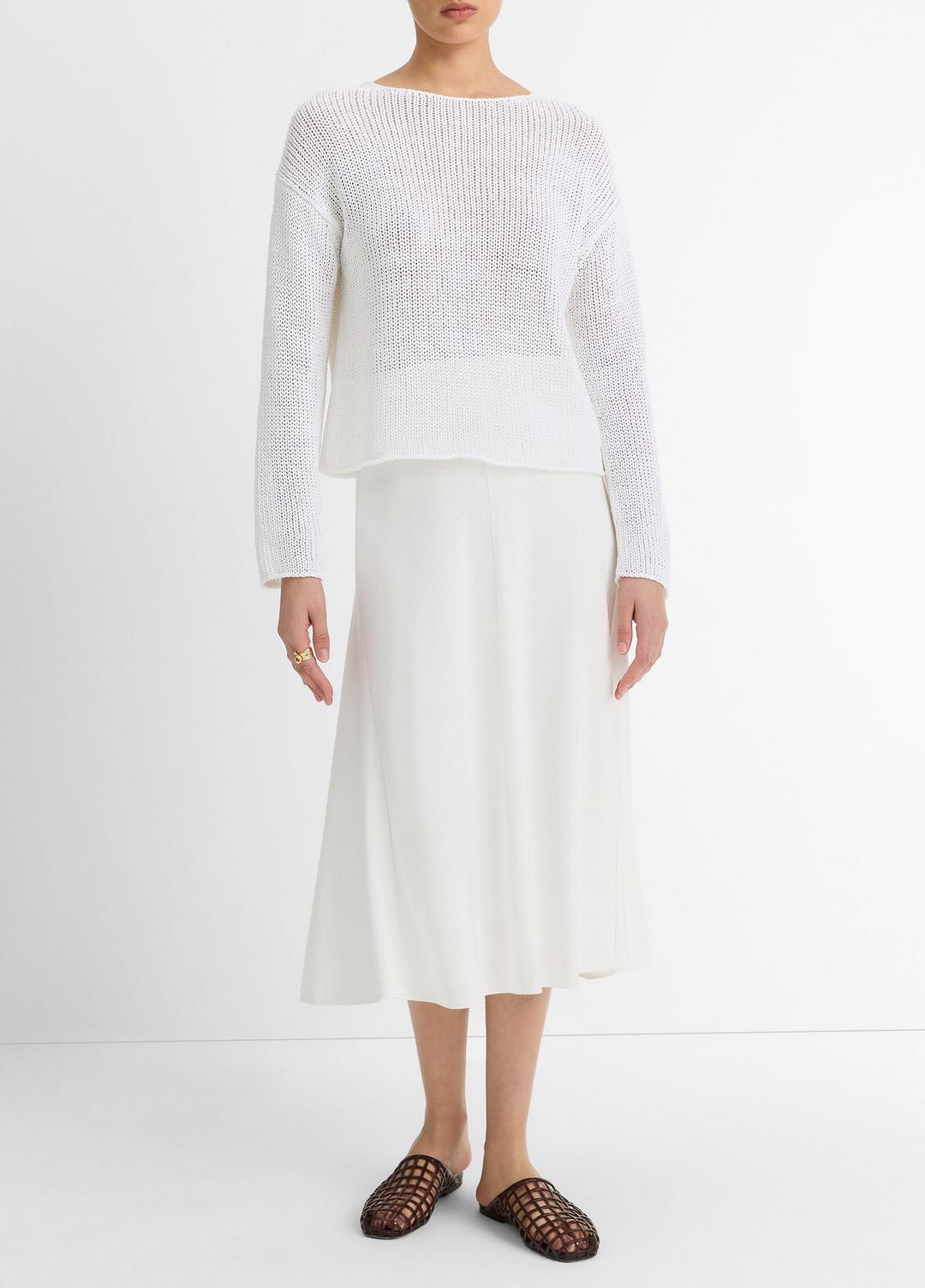 VINCE Women Italian Coated Cotton-Blend Sweater in Crew Neck