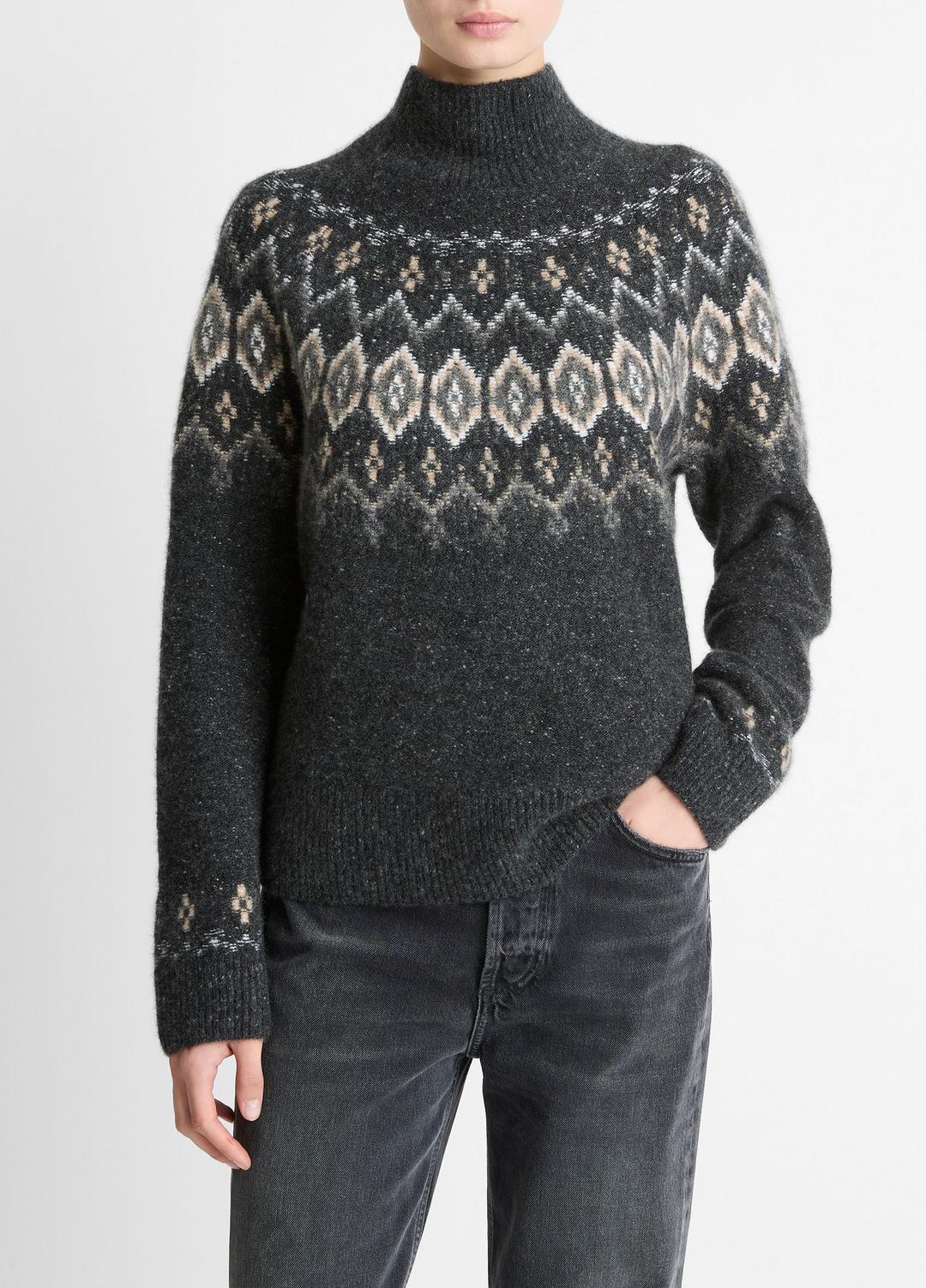 VINCE Women Fair Isle Donegal Cashmere Turtleneck Sweater in Turtleneck