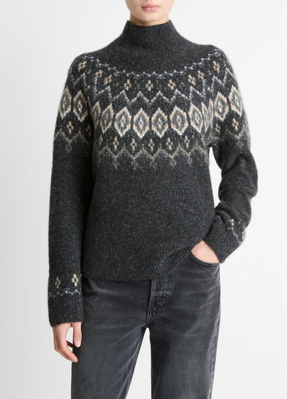 VINCE Women Fair Isle Donegal Cashmere Turtleneck Sweater in Turtleneck