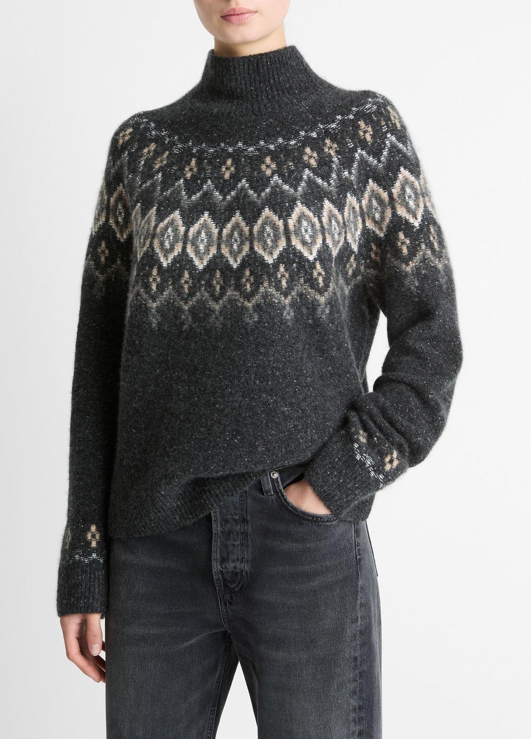 VINCE Women Fair Isle Donegal Cashmere Turtleneck Sweater in Turtleneck