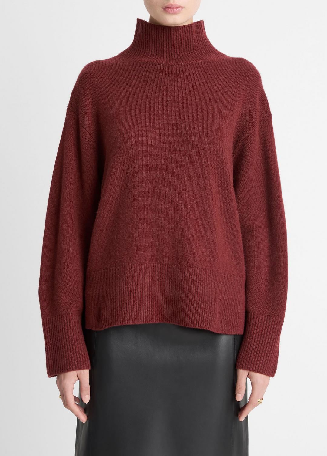 VINCE Women Wool-Cashmere Side-Slit Turtleneck Sweater in Turtleneck