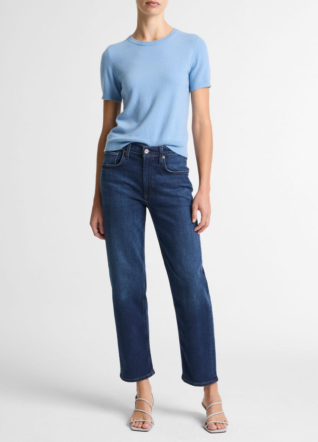 VINCE Women Wool & Cashmere-Blend Short-Sleeve Sweater in Crew Neck