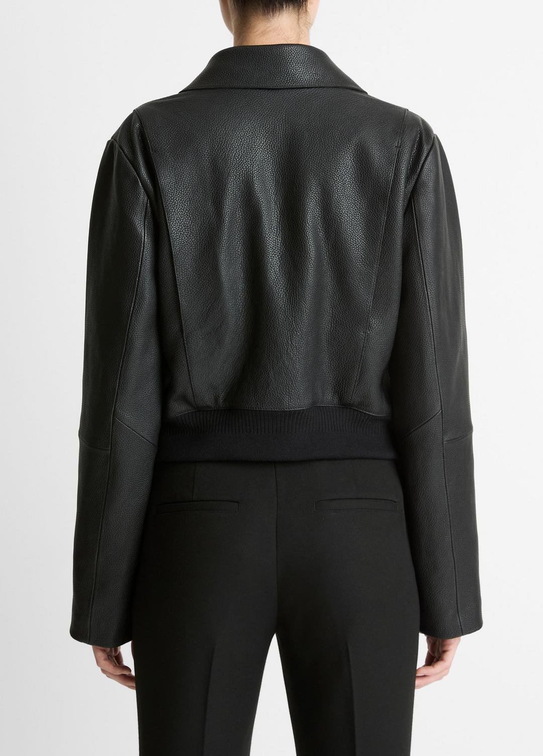 VINCE Women Shearling-Trim Shrunken Leather Jacket in Leather Jackets
