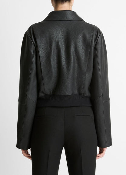VINCE Women Shearling-Trim Shrunken Leather Jacket in Leather Jackets