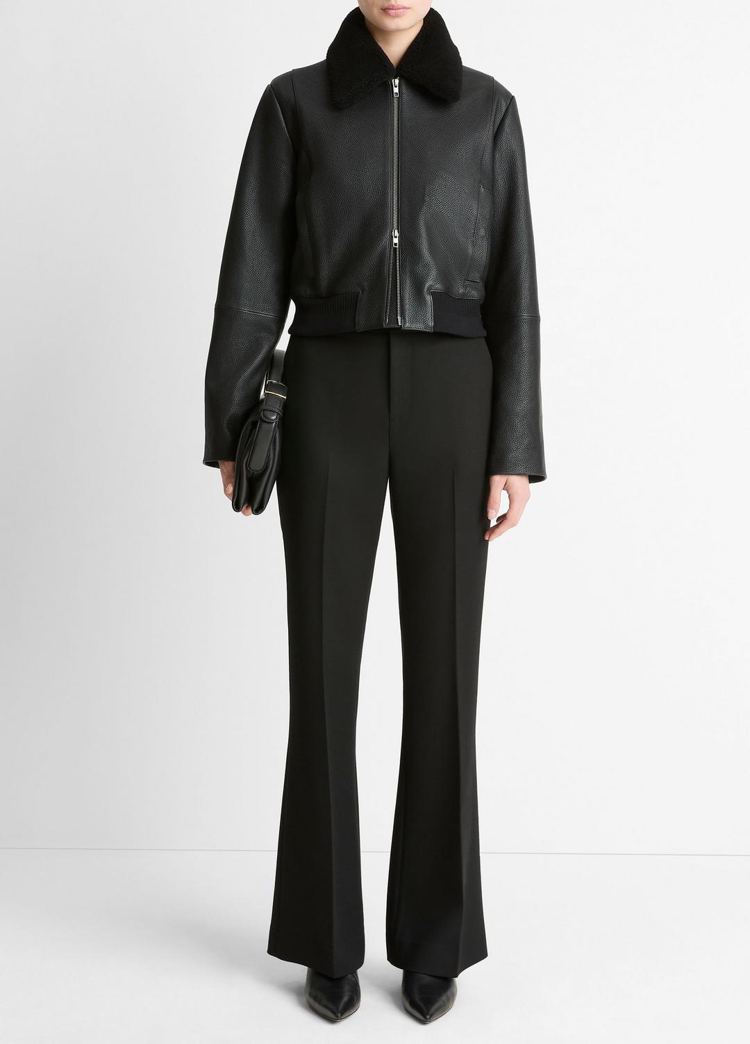 VINCE Women Shearling-Trim Shrunken Leather Jacket in Leather Jackets