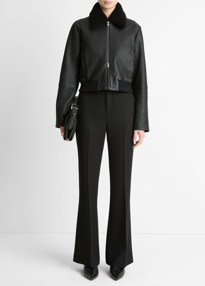 VINCE Women Shearling-Trim Shrunken Leather Jacket in Leather Jackets