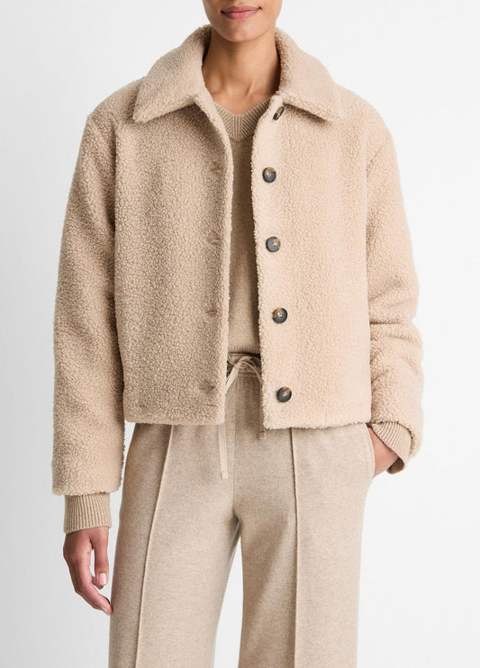 VINCE Women Collared Sherpa Jacket in Jackets