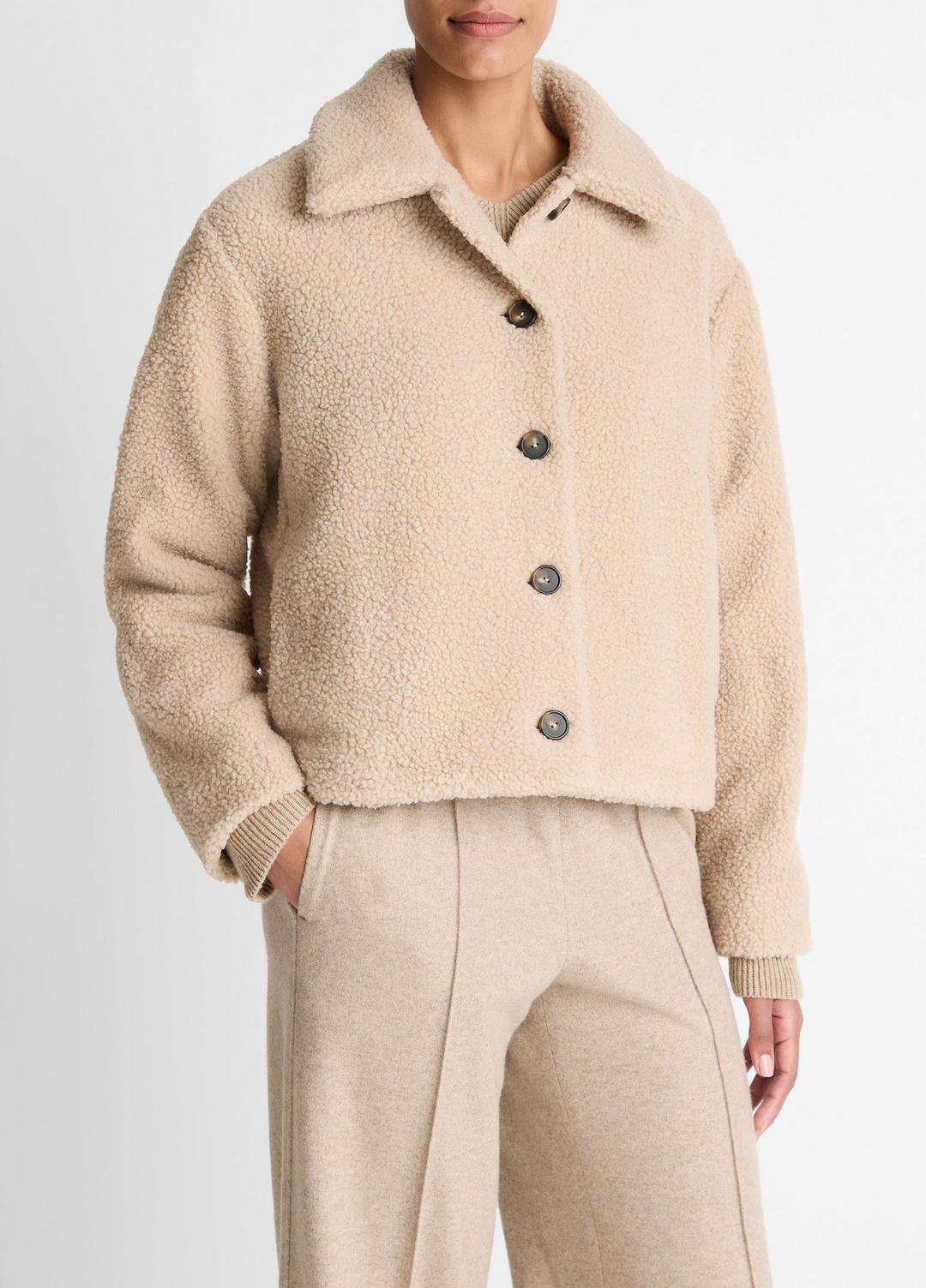 VINCE Women Collared Sherpa Jacket in Jackets