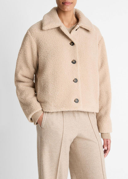 VINCE Women Collared Sherpa Jacket in Jackets