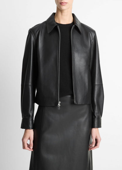 VINCE Women Leather Cropped Zip-Front Jacket in Jackets